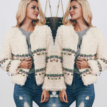 Winter Imitation Lamp Fur Tassel Short Coat Soft Jacket