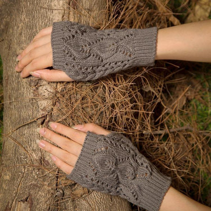 Half Refers To The Warm Knit Typing Women S Thick Wool Half Palm Gloves - 2