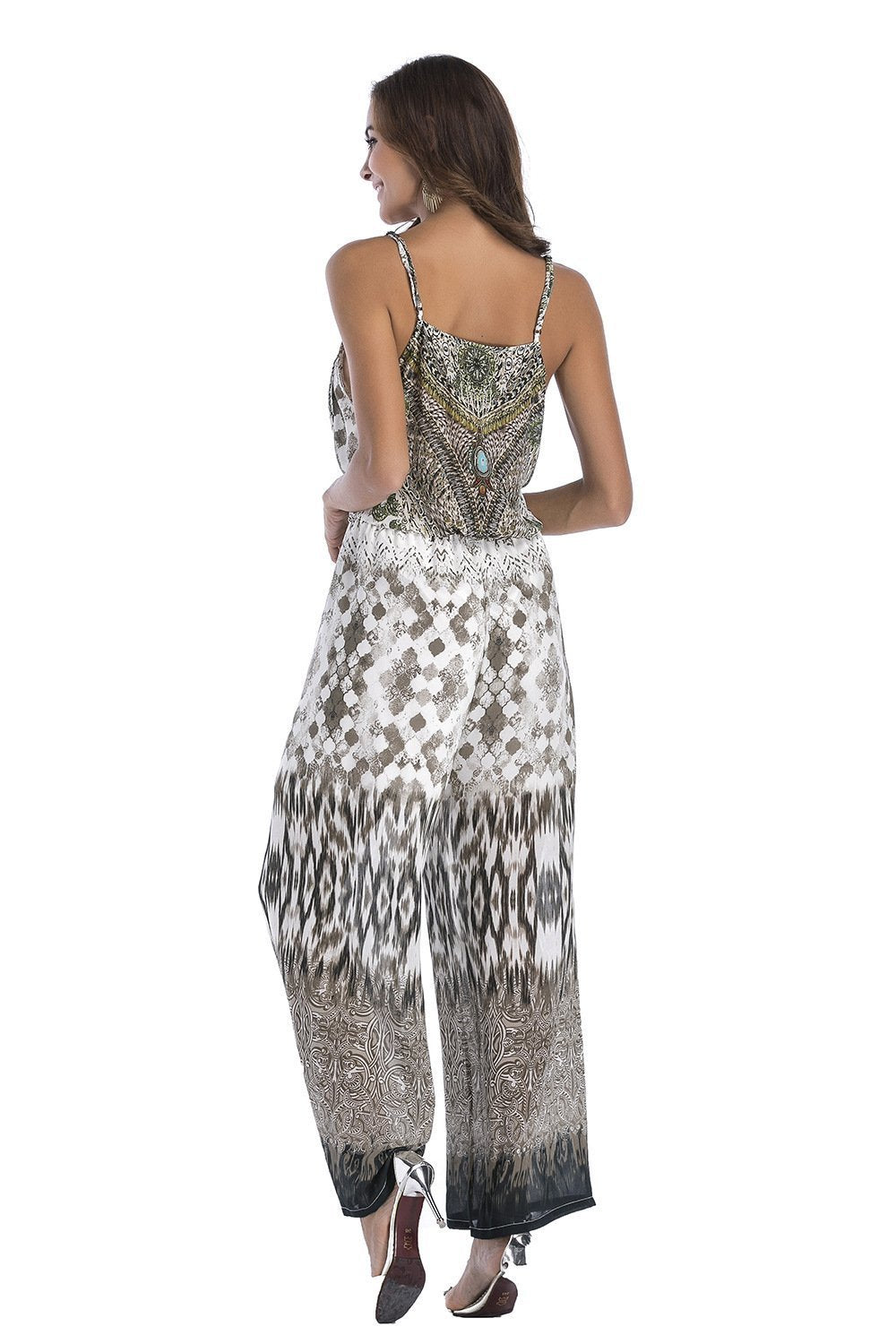 5 Pattern Wide-Leg Pants Sexy Halter V-Neck Lady Print Panties Chiffon Rompers