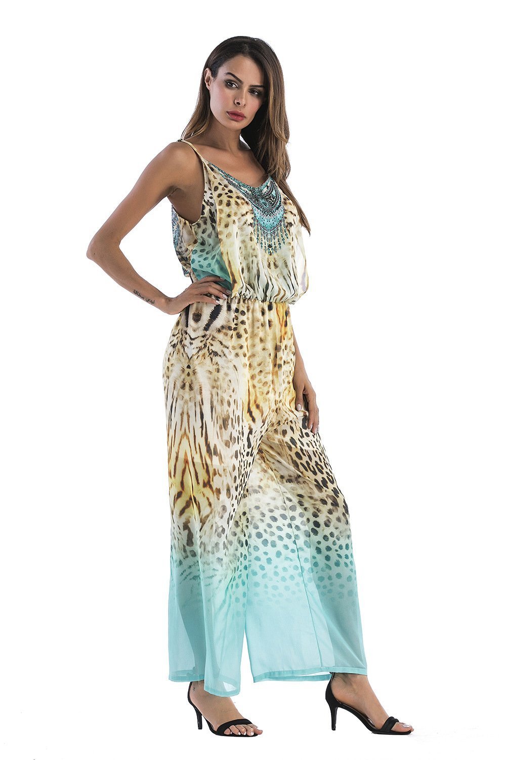 5 Pattern Wide-Leg Pants Sexy Halter V-Neck Lady Print Panties Chiffon Rompers