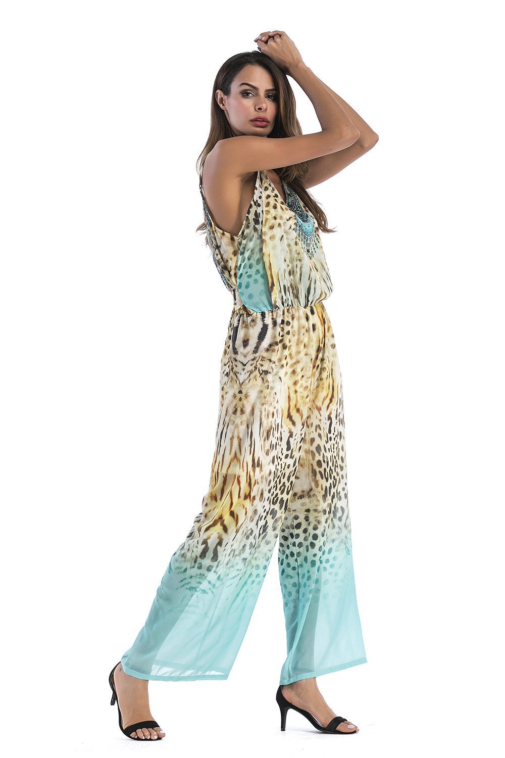 5 Pattern Wide-Leg Pants Sexy Halter V-Neck Lady Print Panties Chiffon Rompers