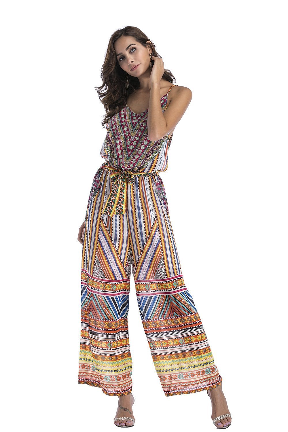 5 Pattern Wide-Leg Pants Sexy Halter V-Neck Lady Print Panties Chiffon Rompers