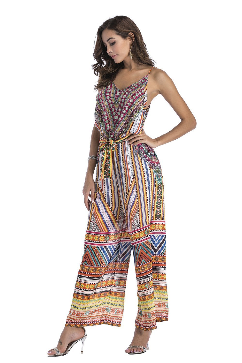 5 Pattern Wide-Leg Pants Sexy Halter V-Neck Lady Print Panties Chiffon Rompers