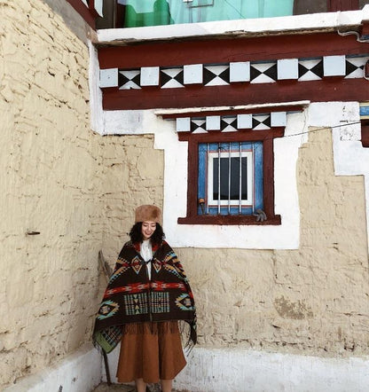 Tibetan Nepalese National Cloak Shawl Thick Hooded Bohemian Scarf