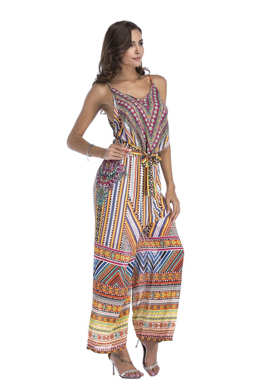 5 Pattern Wide-Leg Pants Sexy Halter V-Neck Lady Print Panties Chiffon Rompers