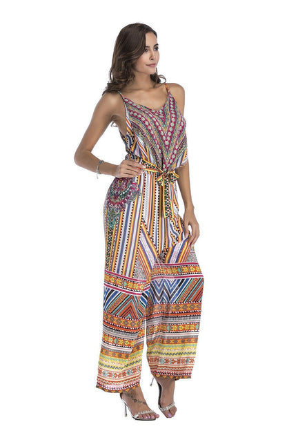 5 Pattern Wide-Leg Pants Sexy Halter V-Neck Lady Print Panties Chiffon Rompers