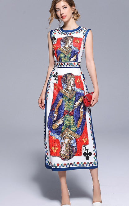 New Stylish Slim Fit Split Hem Poker Printing Vest Dress