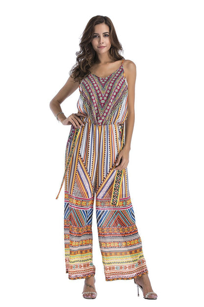 5 Pattern Wide-Leg Pants Sexy Halter V-Neck Lady Print Panties Chiffon Rompers