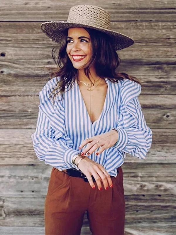 Fashion Stripe Long Sleeve T Shirt Top Blouse