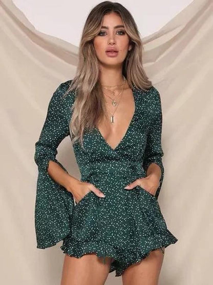 Polka Dot Deep V Neck Bohemia Rompers