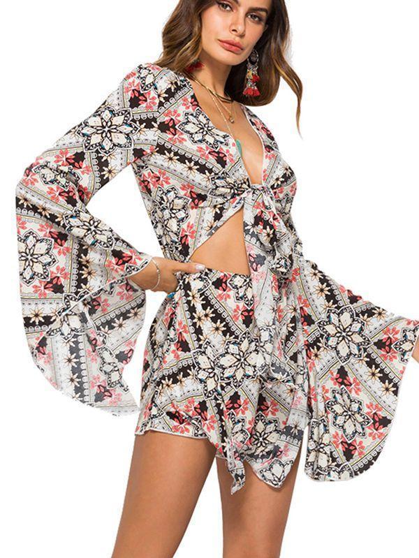 Casual Beach Holiday Print V-Neck Jumpsuit