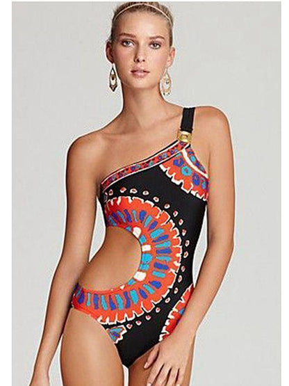 Print Triangle Piece Creative Single Shoulder Swimsuit