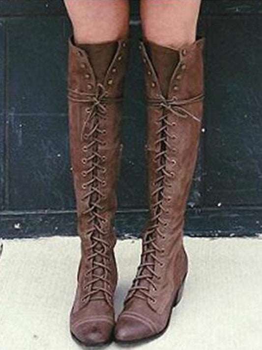 2018 Winter Rivet Bandage Thigh-High Boots Shoes