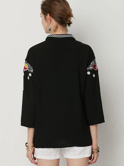 Casual V-Neck Floral Print Boho Blouses Tops