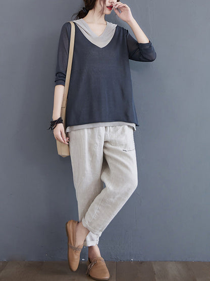 Original False Two Knitting T-Shirt Thin Sweater