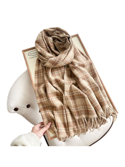 Scarvii - Thick Plaid Scarf Featuring Tassel