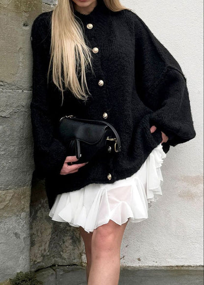 Oversized Button Front Knit Cardigan Beige Black