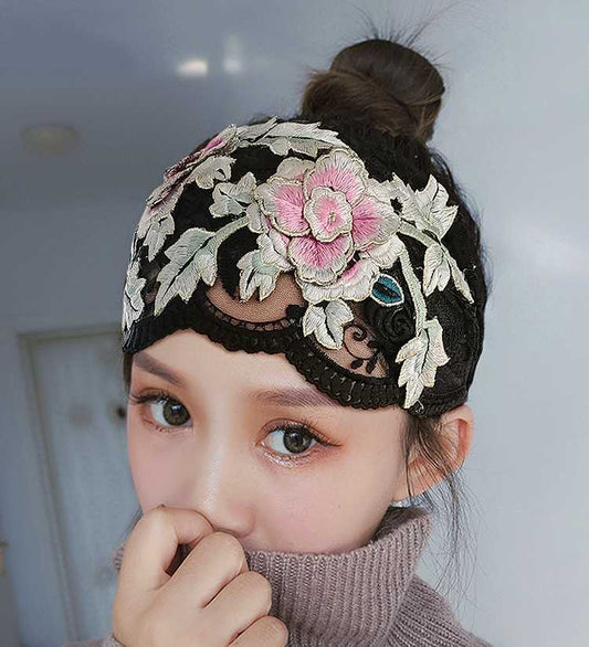 Ethnic Style Embroidered Hairband Women'S Casual Headband Vintage Wide-Brimmed Hair Bundle Pressed Hairpin Headgear Spring And Summer