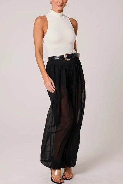 Autumn Avenue Chiffon See-Through Elastic Waist Aladdin Bloomers Pants