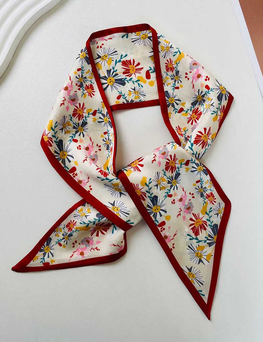Print Narrow Long Satin Silk-Feel Scarf