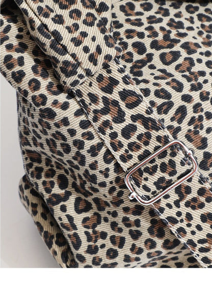 Cosbai - Large Capacity Single-shoulder Canvas Bag with Leopard Print
