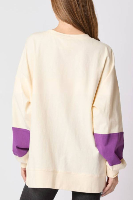 Halloween Letter Sequined Colorblock Sweatshirt Casual Top