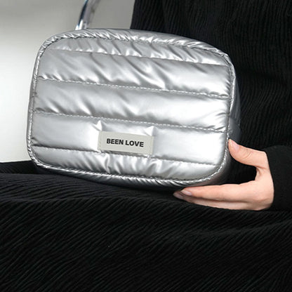 Solid Color Puffer Portable Cosmetic Bag