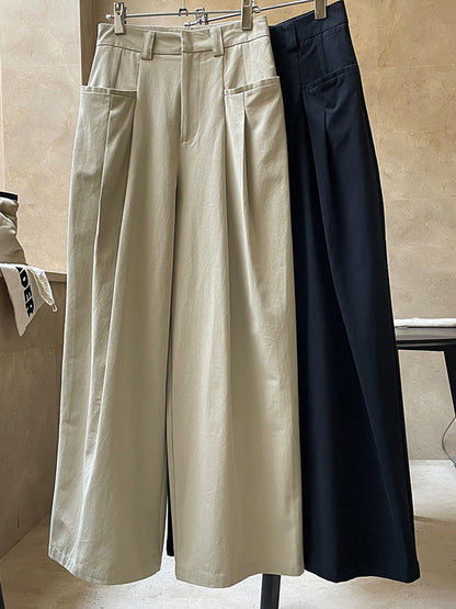 Original Loose Wide Legs Pleated Solid Color Pants