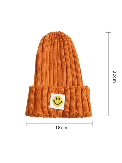 Haila - Winter Striped Knitted Beanie Embroidered Smile Motif