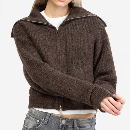 Fall Chunky Knit Open Front Zipper Cardigan