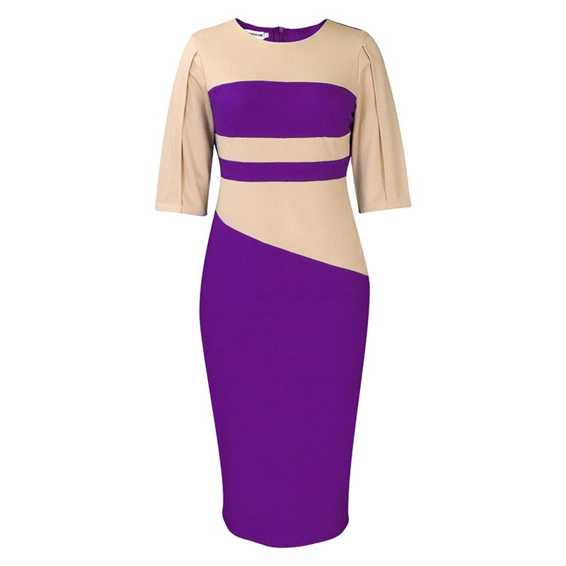 Plus Size OL Split Sleeve Colorblocking Hipster Dress