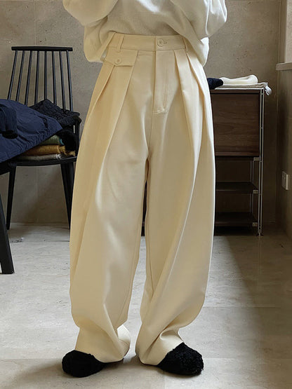 Loose Pleated Solid Color Casual Pants Bottoms