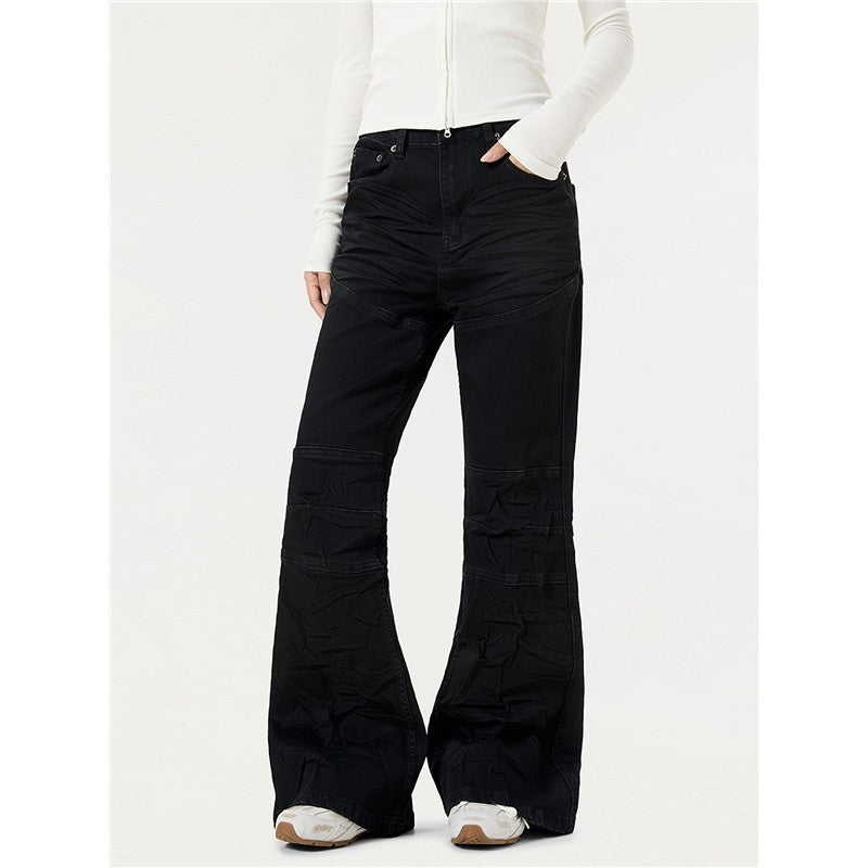 Wrinkled Flared Jeans Long Pants