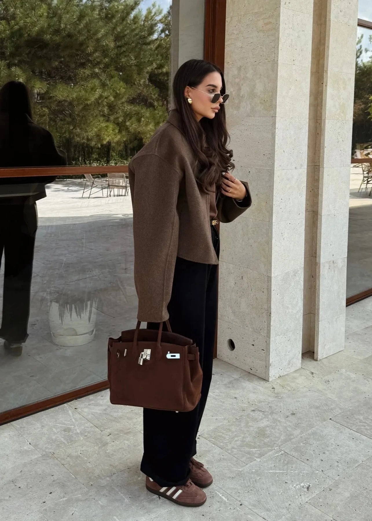 Woolen Lapel Jacket With Front Zipper Closure