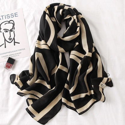 Cotton Contrast Color Printed Shawl Scarf