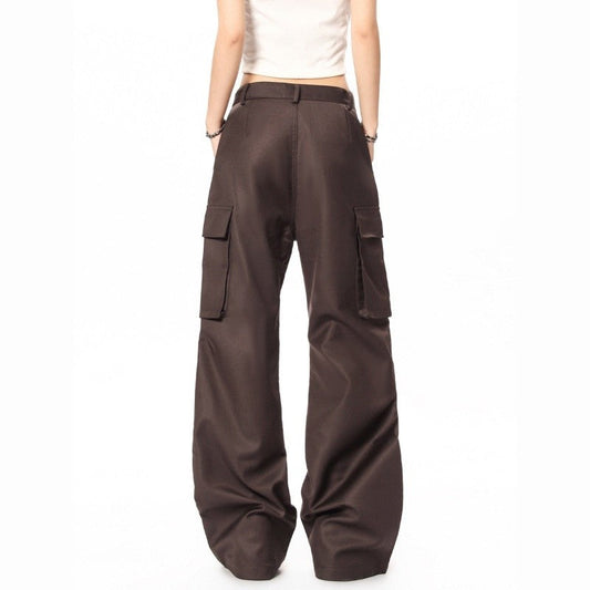 Multi-Pocket Pleated Flare Trousers Unisex Utility Style