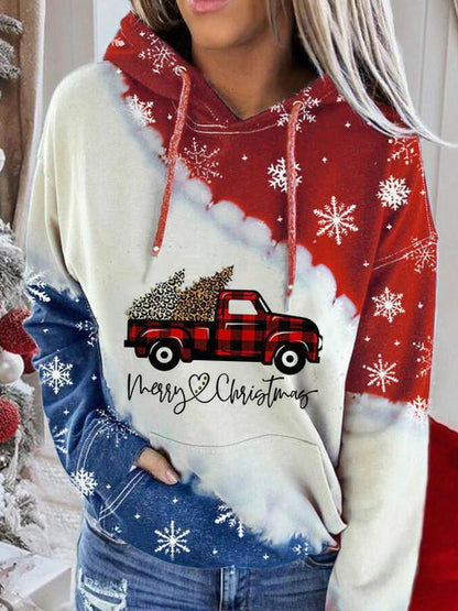 Women'S Snowman Contrast Color Long Sleeve Tie-Dye Hoodie