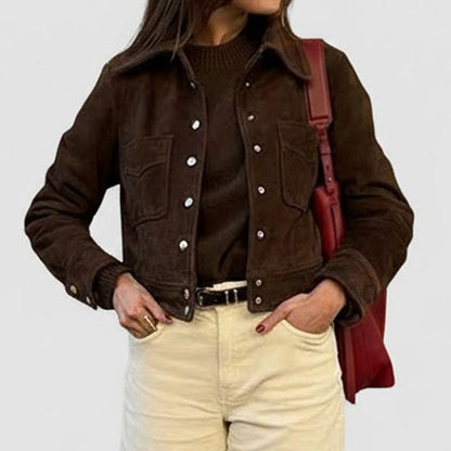 Casual Lapel Collar Suede Single Button Cropped Coat