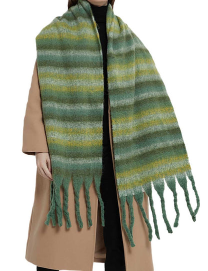 Winter Striped Oversized Thick Soft Tassel Scarfs