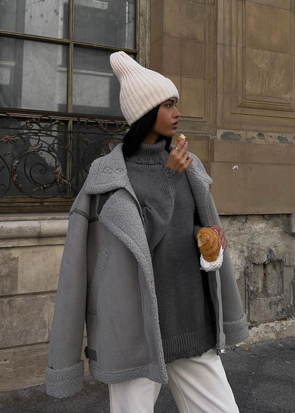 Shearling Aviator Jacket With Buckle Accents