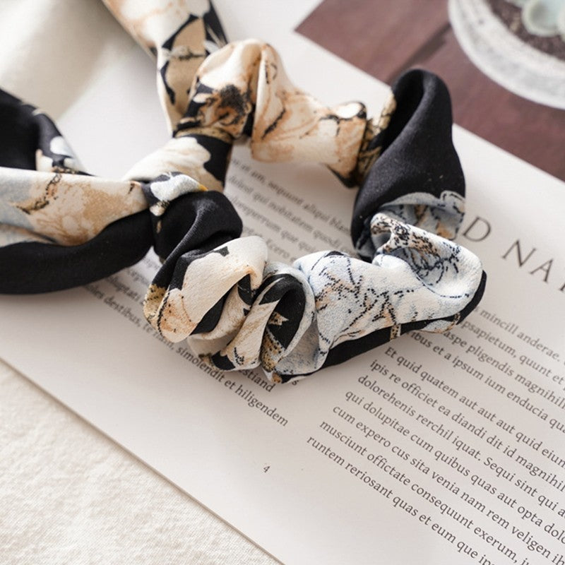 Floral Ribbon Scarf Pony Scrunchie