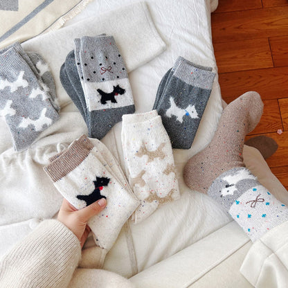 Rufia - Gray and White Dog Pattern Thick Warm Socks