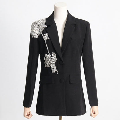 Long Sleeve Lapel Beaded Casual Loose Blazer Outerwear