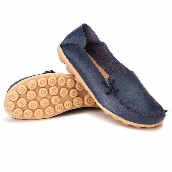 Big Size Pure Color Slip On Lace Up Soft Sole Comfortable Flat Loafers