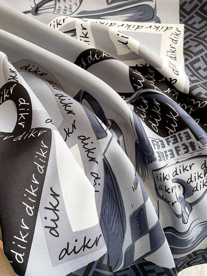 Vintage Letter Printed Square Shawl Scarf