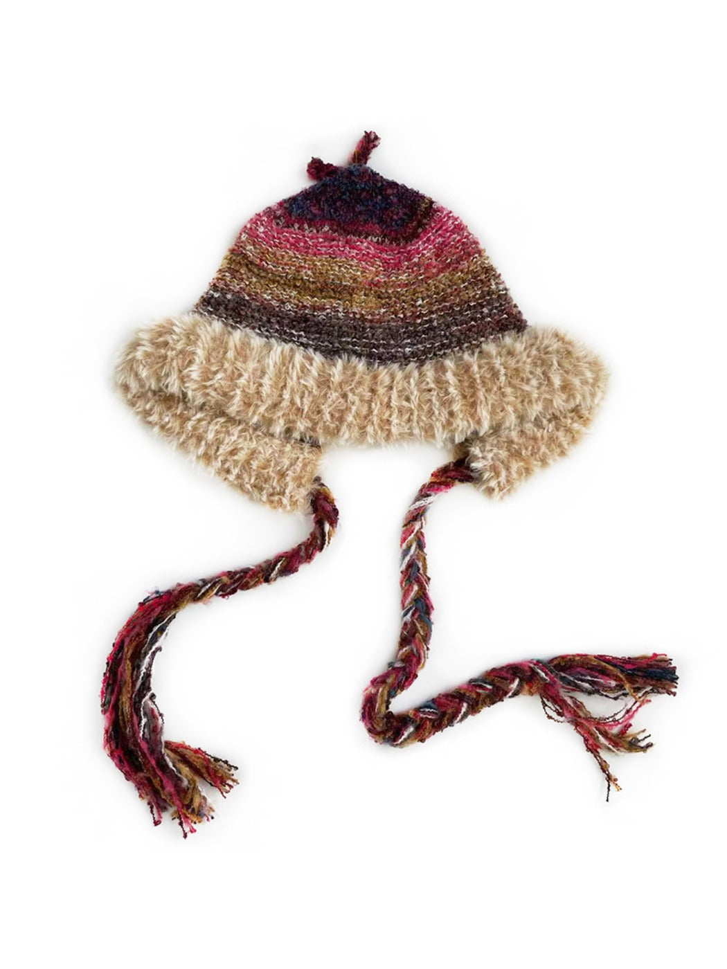 Haila - Colorful Stripes Knitted Beanie with Earflaps