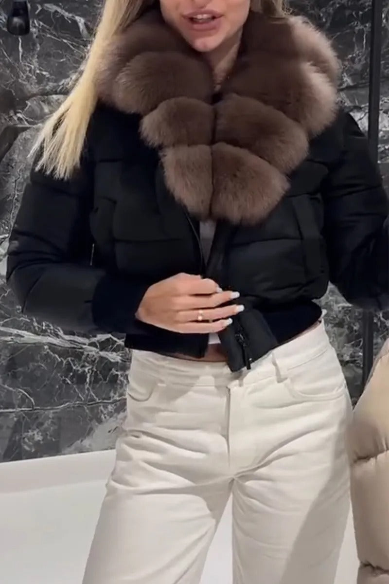 Women Artificial Fur Collar Temperament Casual Short Cotton Jacket