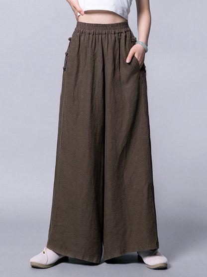 Ramie Cotton High-Waist Plus Size Loose Wide-Leg Casual Pants