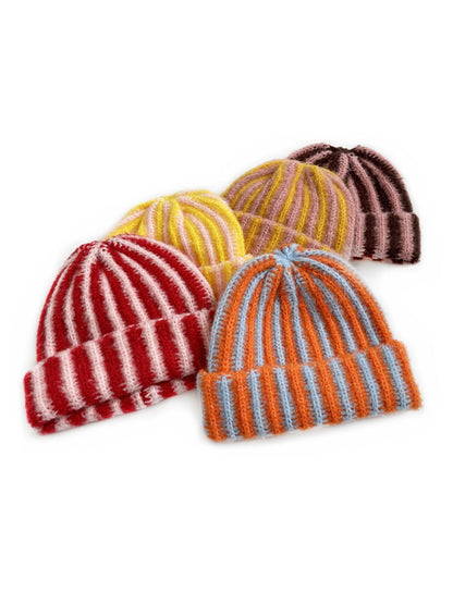 Haila - Color-block Striped Cuffed Knitted Beanie - Warm &amp; Stylish