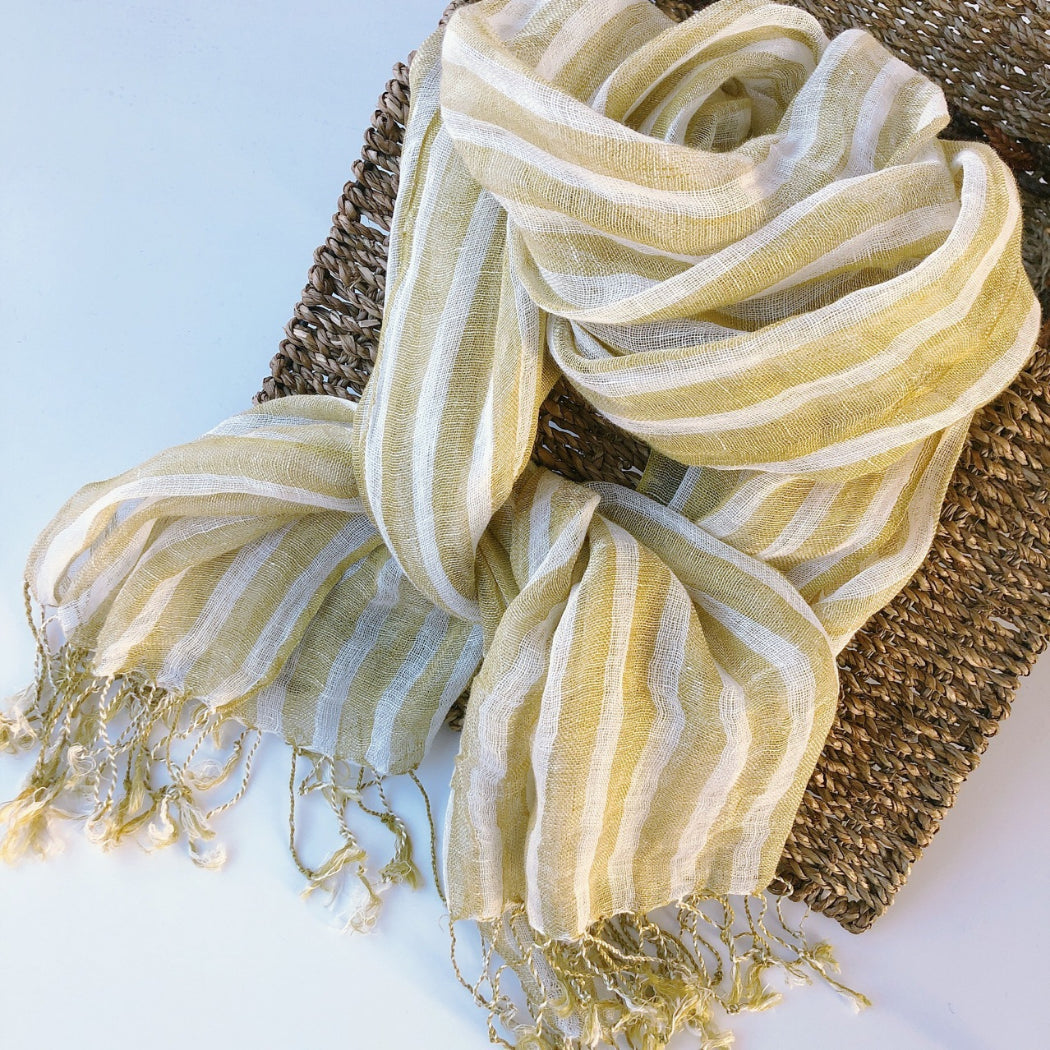 Scarvii - Yellow-And-White Striped Scarf – For Summer &amp; Stylish